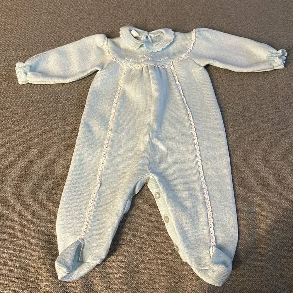 3 FOR $10 // Vintage Light Blue Baby Footie Pajamas